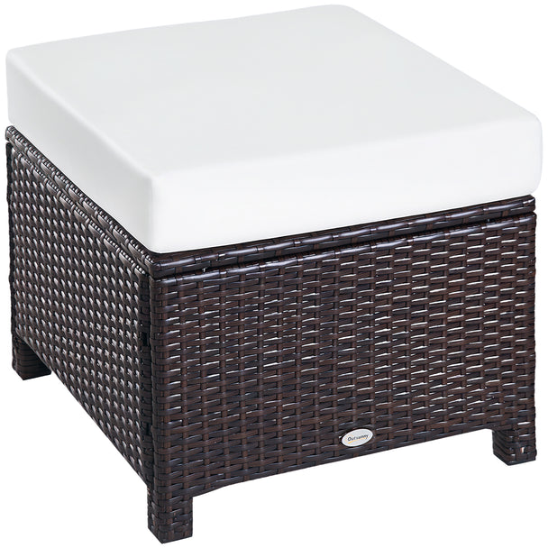 Brown rattan footstool with padded cushion, 50 x 50 cm