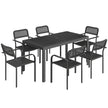Outsunny Garden Dining Set for 6, Faux Wood Metal Outdoor Table and Stackable Chairs with Plastic Rattan Effect Seat