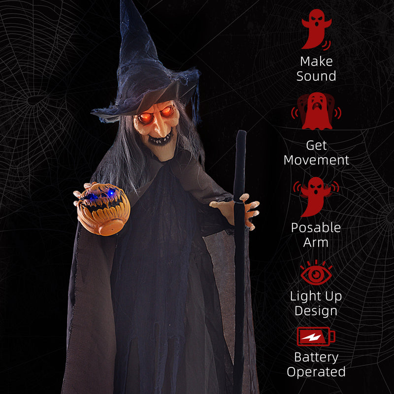 190cm Animated Witch with Broomstick & Glowing Eyes – image 7 of 9