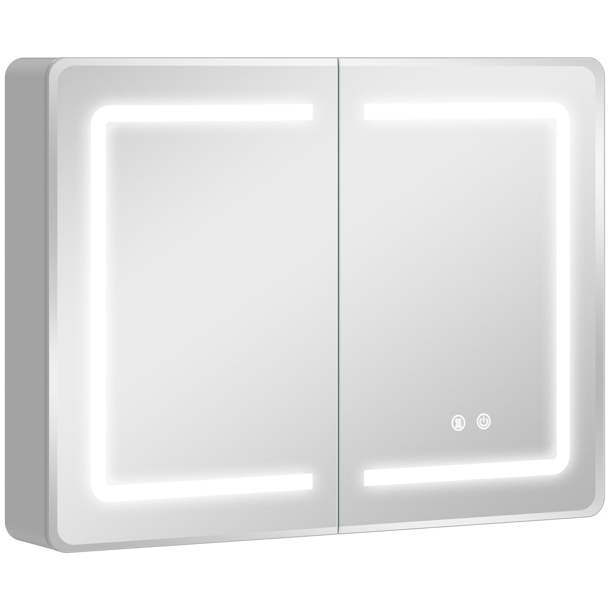 80 × 60 cm LED-lit mirror bathroom cabinet with double mirrored doors and demister