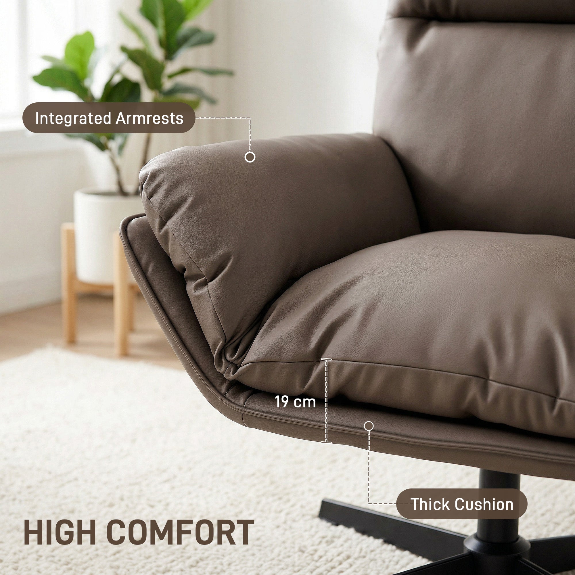 Accent Chair with 360 Swivel Armchair for Living Room with Padded Cushion Dark Brown