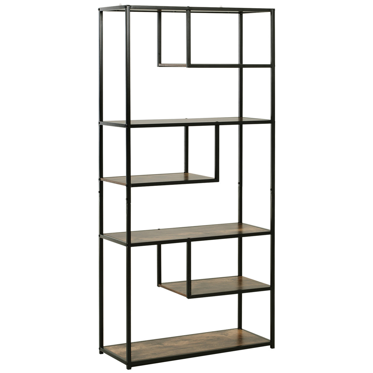 175 cm 6-Tier Industrial Bookcase – Rustic Brown & Black