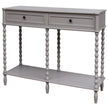 Camden grey two-drawer console table, front view