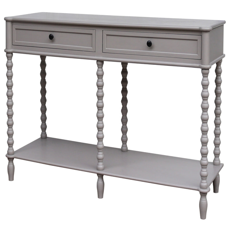 Camden grey two-drawer console table, front view