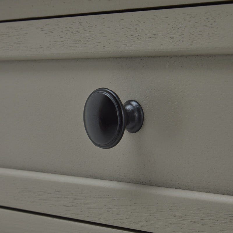 close-up of the black drawer knob