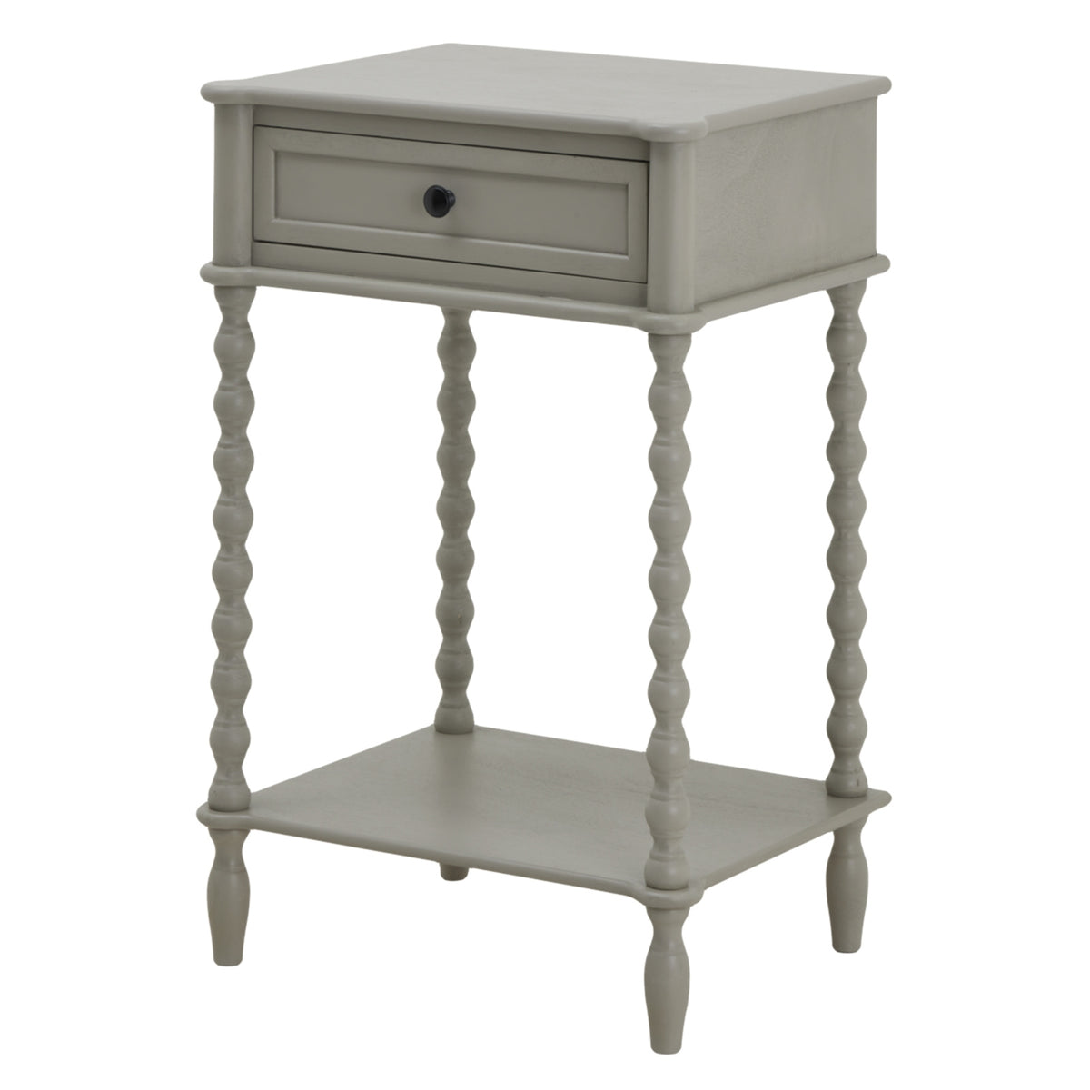 Camden grey bobbin leg side table with drawer