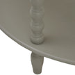 Close-up of a bobbin-turned leg and shelf edge