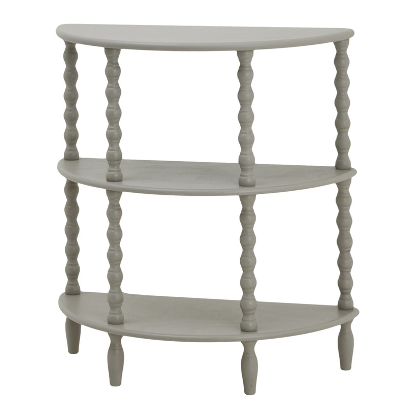 Camden grey half moon three-tier table, front view