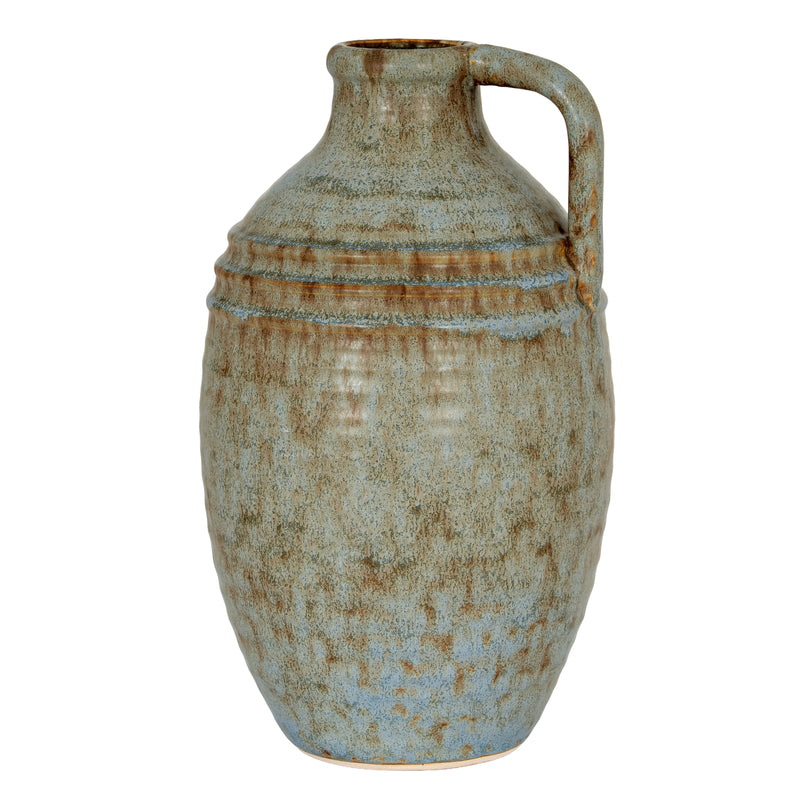 Capella blue-grey glazed bottle vase with handle, front view