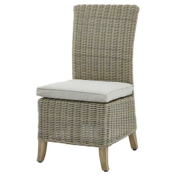 Capri wicker dining chair with cream seat cushion