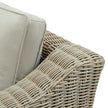 close-up of the rounded wicker arm