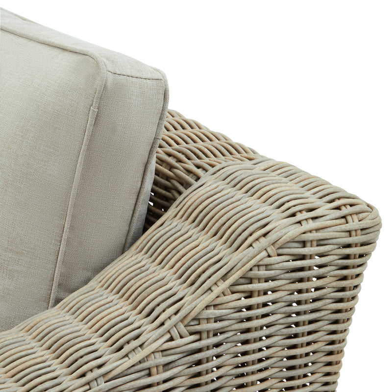 close-up of the rounded wicker arm
