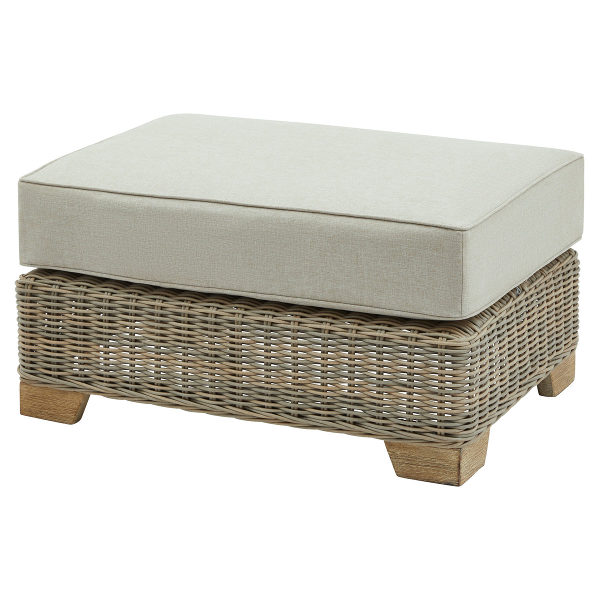 Capri wicker footstool with cream cushion