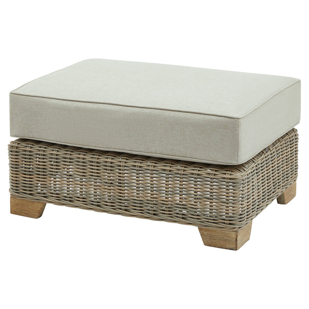 Capri wicker footstool with cream cushion