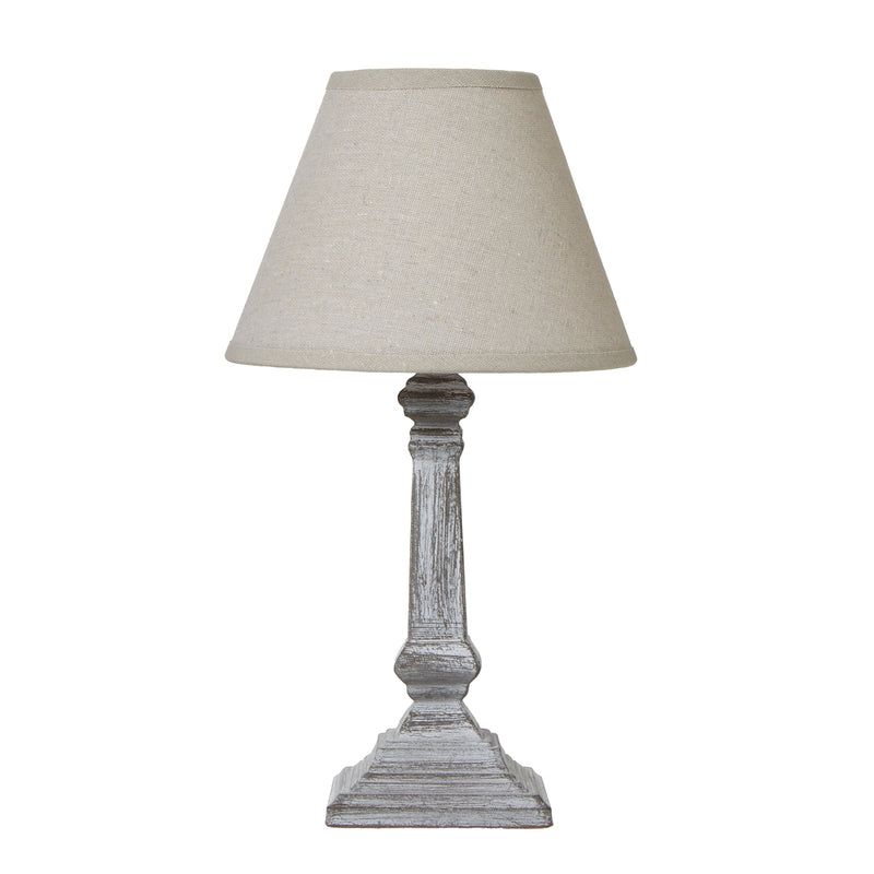 Capsa grey column table lamp with linen shade