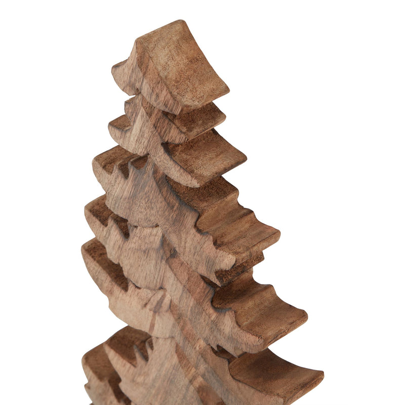Carved wooden tree from the side showing layered branches