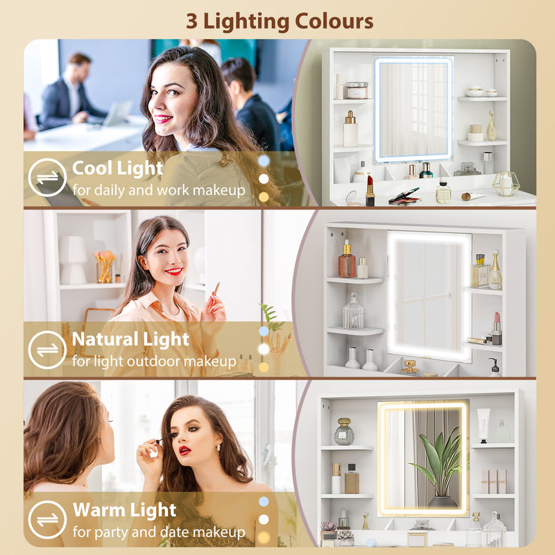 White LED mirror dressing table set – image 4