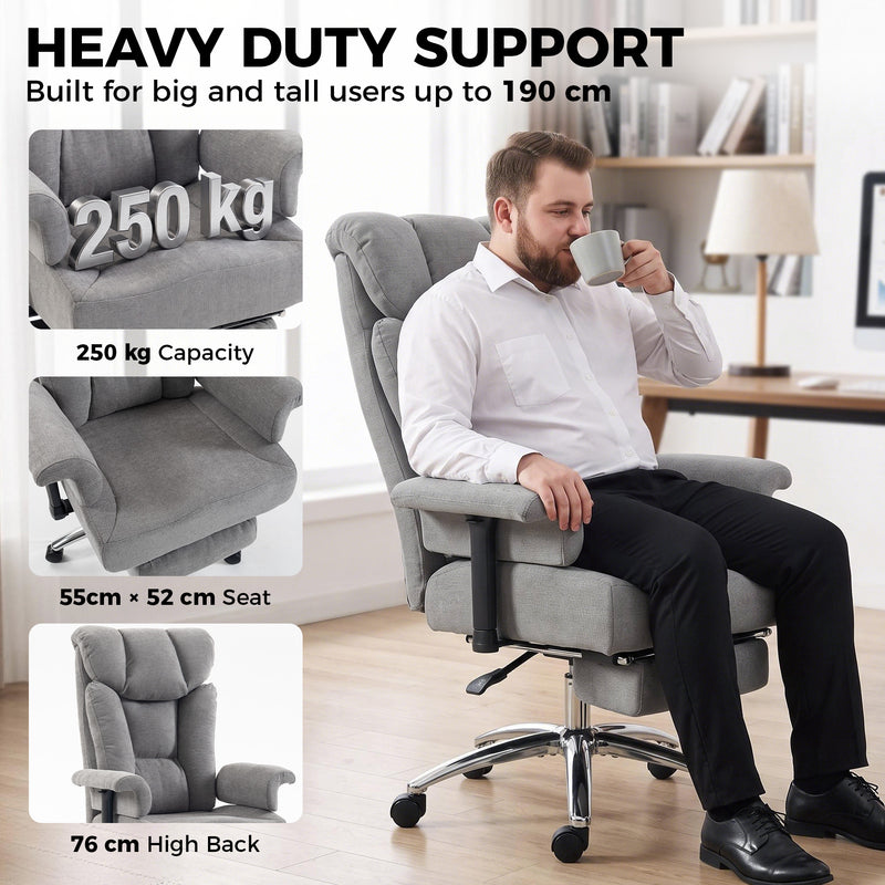 HOMCOM Big and Tall Office Chair, 250 kg Heavy Duty Executive Desk Chair with Adjustable Padded Armrests and High Back – view 4