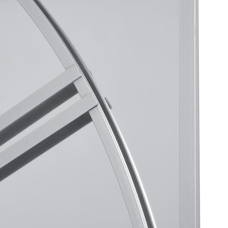 Close-up of the silver metalwork over the mirror