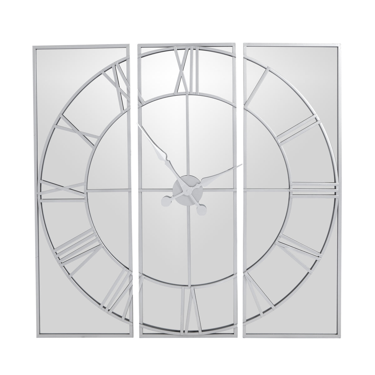 Celina three-panel mirrored silver skeleton wall clock