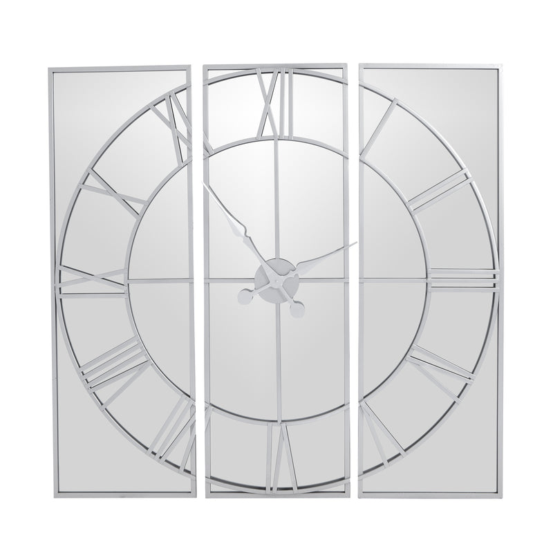 Celina three-panel mirrored silver skeleton wall clock