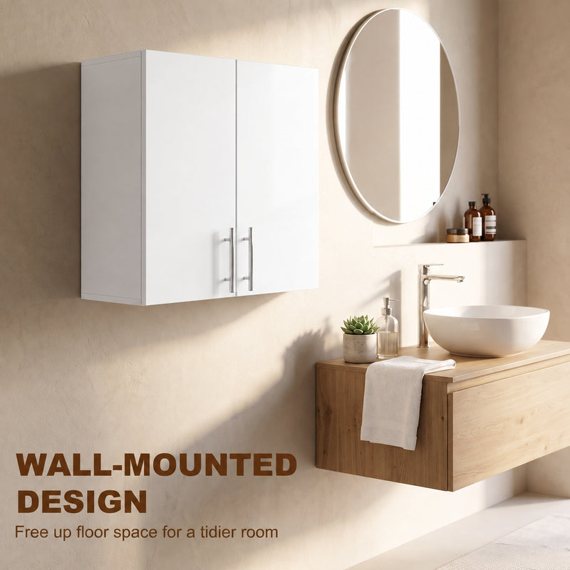 HOMCOM Bathroom Wall Cabinet, Wall-Mounted Bathroom Storage Cabinet with 2 Doors, Adjustable Shelf, High Gloss White – view 6