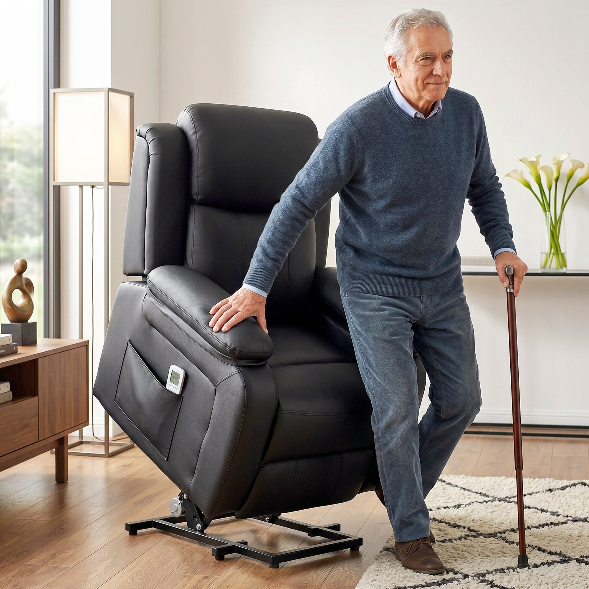 Riser and Recliner Chair with Vibration Massage, PU Leather Power Lift Chair for Elderly, Black