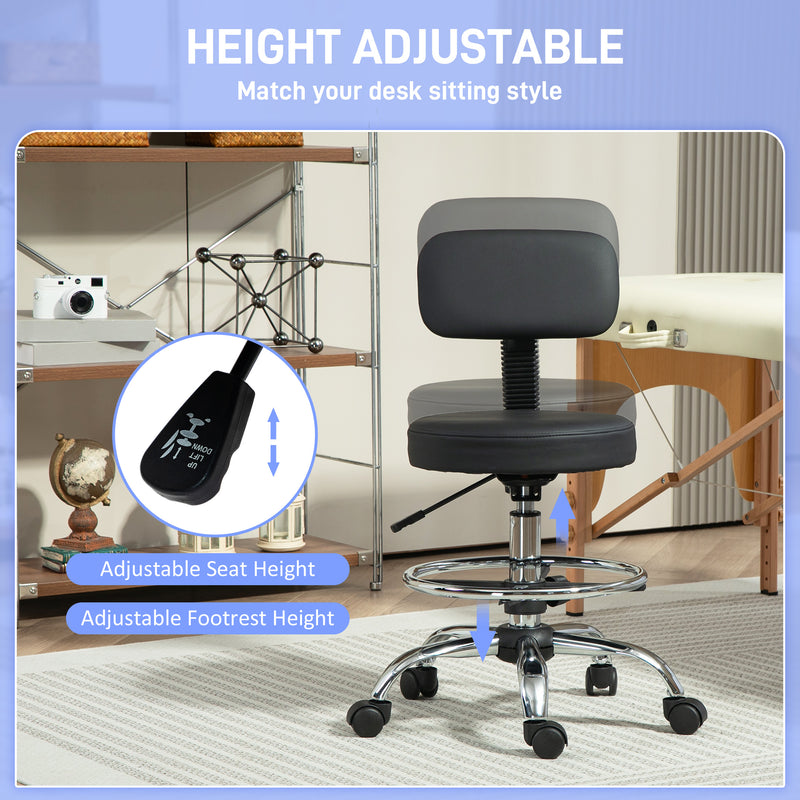 HOMCOM Drafting Chair, Office Chair with Backrest and Adjustable Footrest, Height Adjustable Stool, Leather Padded – view 4