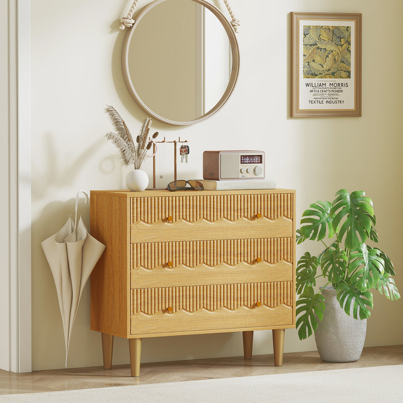 HOMCOM Dresser for Bedroom 3 Drawer Chest of Drawers with Steel Frame for Living Room in Oak – view 9