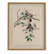 Chickadees print on linen in a beaded wood frame, front view