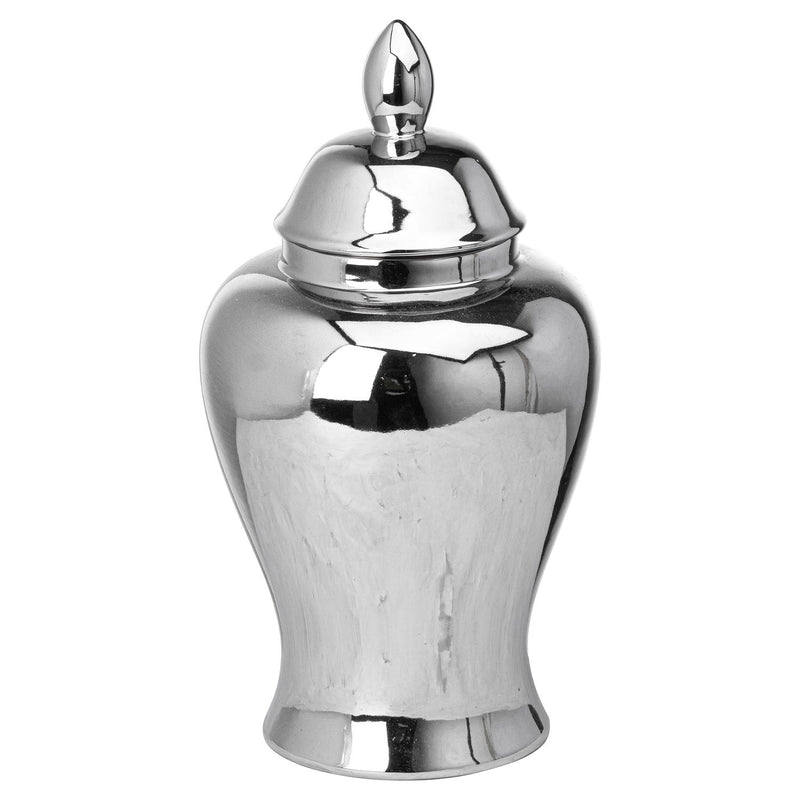 Chrome-effect ceramic ginger jar on white