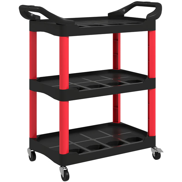 3-Tier Rolling Tool Trolley with Handles, 91kg Capacity – Black/Red – image 1 of 9