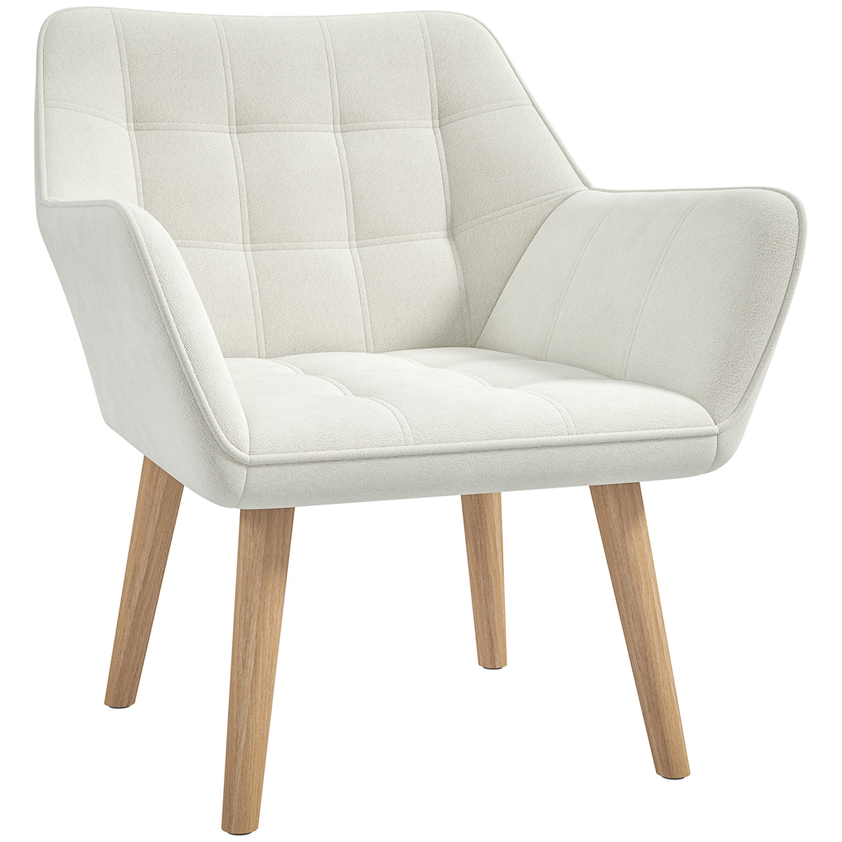 Velvet Accent Chair with Wide Arms – Cream