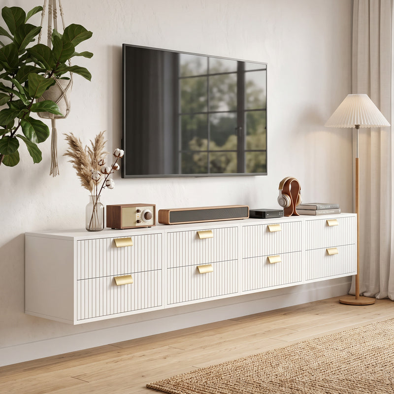 HOMCOM Modern Floating Nightstands Set of 2, Wall Mounted Bedside Tables with 2 Drawers, White – view 8