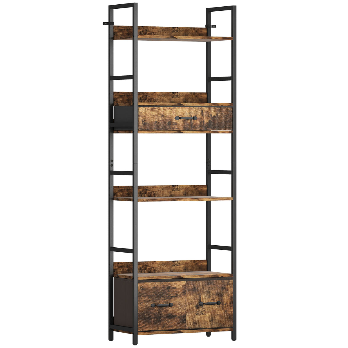 176 cm Industrial Bookcase with 4 Shelves & 3 Drawers – Brown