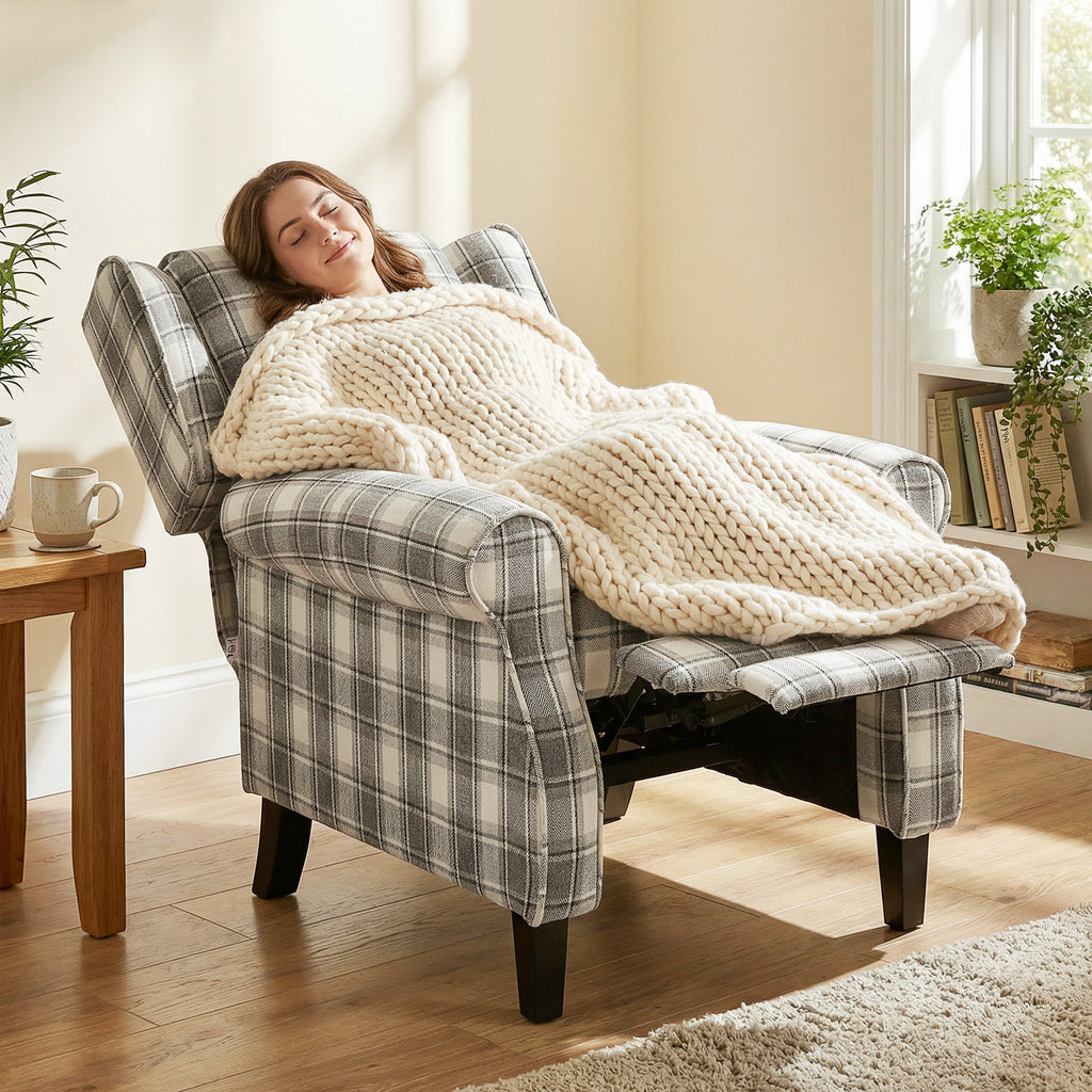 160Â° Reclining Armchair, with Footrest - Grey and White