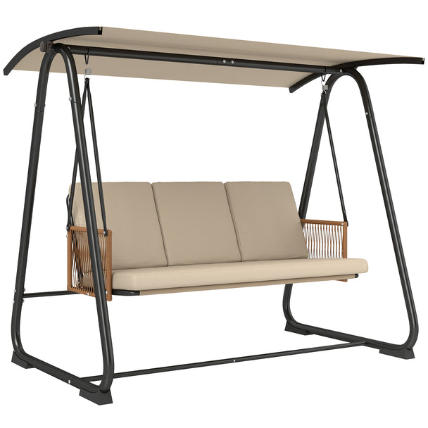 Outsunny 3 Seater Swing Chair with Adjustable Canopy, 360 kg Garden Swing Seat Outdoor Hammock Bench with Cushions