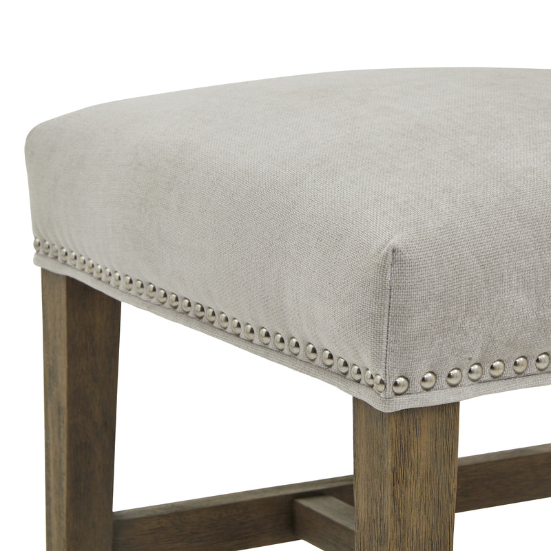 Close-up of the studded seat edge and oak frame