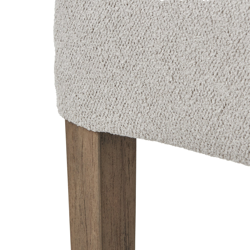 Close-up of the twill fabric and wooden leg