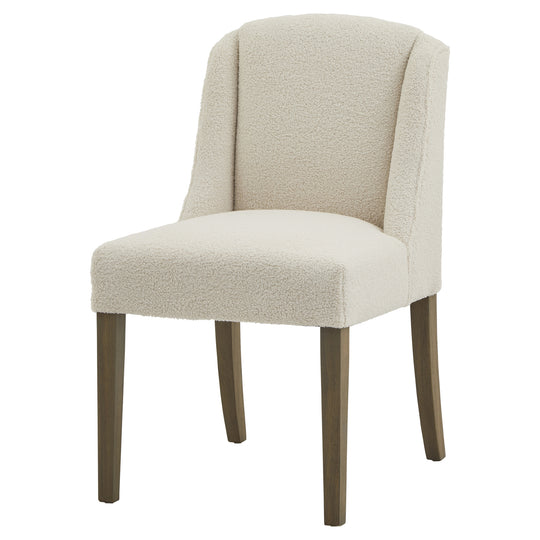 Compton cream boucle dining chair, three-quarter view