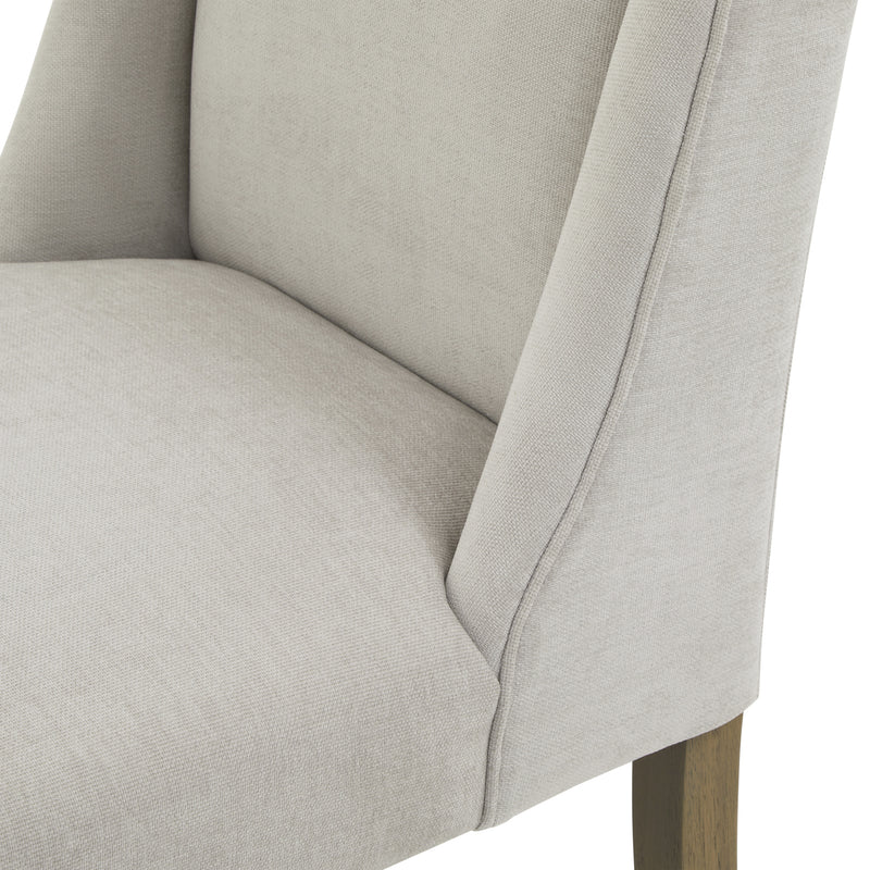 Close-up of the seat and wing in grey fabric