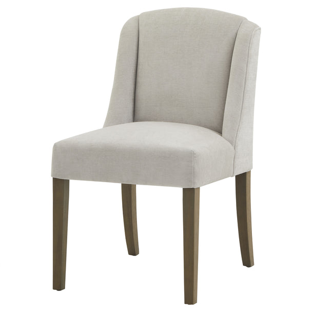 Compton light grey dining chair, three-quarter view