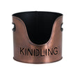 Copper Log & Kindling Bucket Set with Matchstick Holder, copper kindling bucket with KINDLING lettering