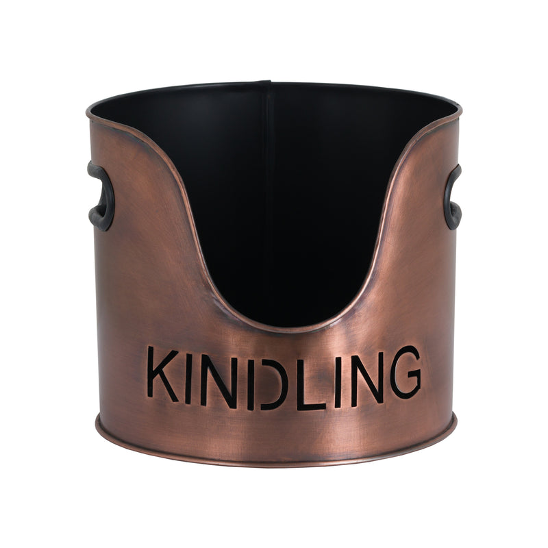 Copper Log & Kindling Bucket Set with Matchstick Holder, copper kindling bucket with KINDLING lettering