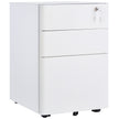 White lockable steel 3-drawer filing cabinet on castor wheels with hanging file drawer