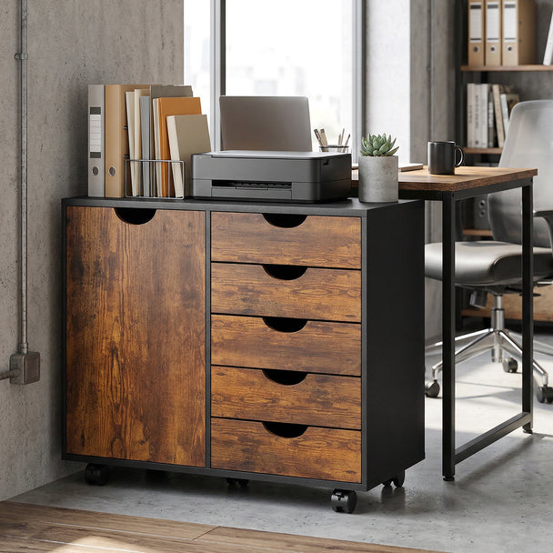 HOMCOM Multi-Storage Mobile Office Storage Cabinet - Rustic Brown – view 2