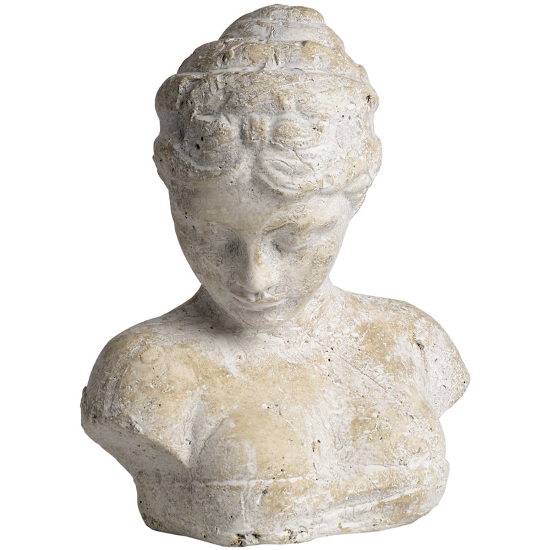 Cream stone woman's head bust, front view