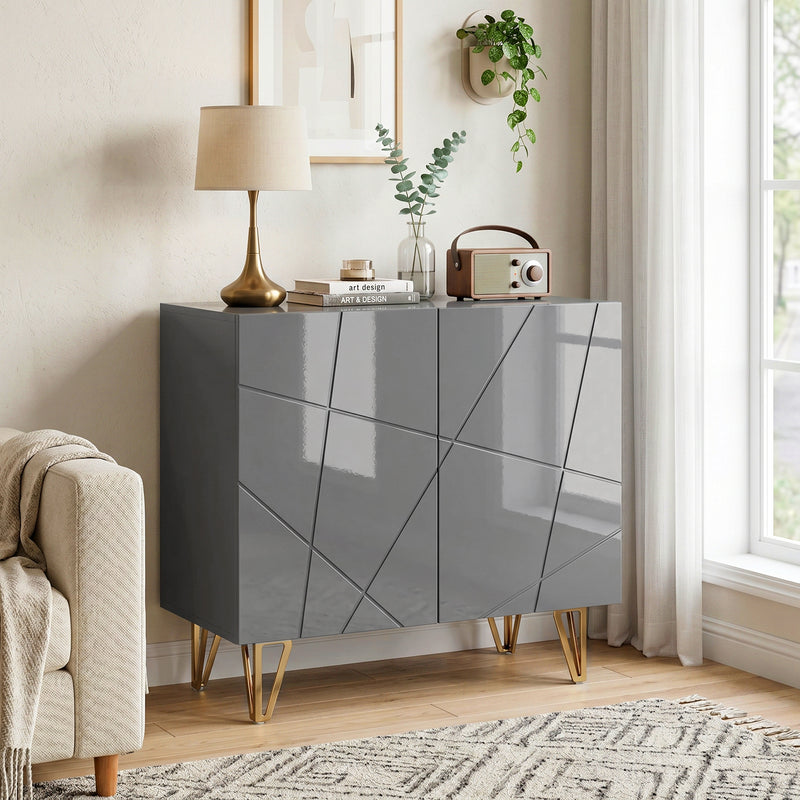 HOMCOM Modern Luxe High Gloss Sideboard, with Hairpin Legs - Grey – view 2
