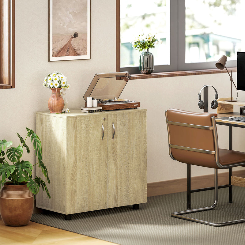 Lockable office storage cabinet – oak – image 8