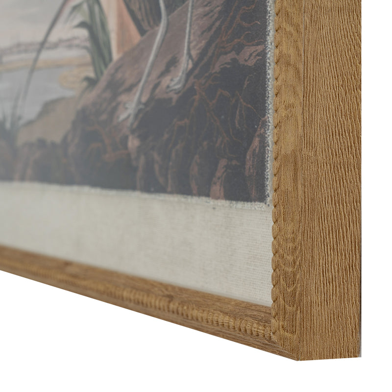 Close-up of the beaded frame corner and linen mount